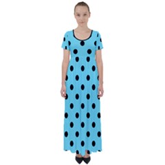 Large Black Polka Dots On Arctic Blue - High Waist Short Sleeve Maxi Dress by FashionLane