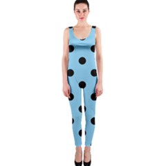 Large Black Polka Dots On Baby Blue - One Piece Catsuit by FashionLane