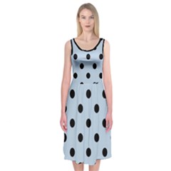 Large Black Polka Dots On Beau Blue - Midi Sleeveless Dress by FashionLane