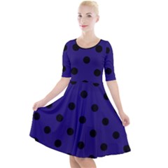 Large Black Polka Dots On Berry Blue - Quarter Sleeve A-line Dress by FashionLane