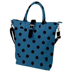 Large Black Polka Dots On Blue Moon - Buckle Top Tote Bag by FashionLane