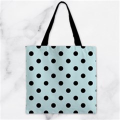 Large Black Polka Dots On Pale Blue - Zipper Grocery Tote Bag by FashionLane