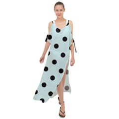 Large Black Polka Dots On Pale Blue - Maxi Chiffon Cover Up Dress by FashionLane