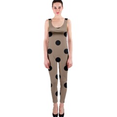 Large Black Polka Dots On Beaver Brown - One Piece Catsuit by FashionLane