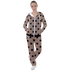 Large Black Polka Dots On Beaver Brown - Women s Tracksuit by FashionLane