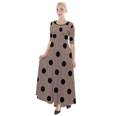 Large Black Polka Dots On Beaver Brown - Half Sleeves Maxi Dress by FashionLane