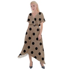 Large Black Polka Dots On Beaver Brown - Cross Front Sharkbite Hem Maxi Dress by FashionLane