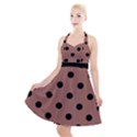 Large Black Polka Dots On Blast-off Bronze - Halter Party Swing Dress  View1