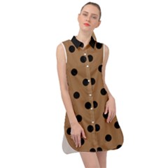 Large Black Polka Dots On Bone Brown - Sleeveless Shirt Dress by FashionLane