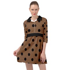 Large Black Polka Dots On Brown Bear - Mini Skater Shirt Dress by FashionLane