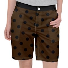 Large Black Polka Dots On Brunette Brown - Pocket Shorts by FashionLane