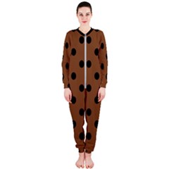 Large Black Polka Dots On Caramel Cafe Brown - Onepiece Jumpsuit (ladies)  by FashionLane