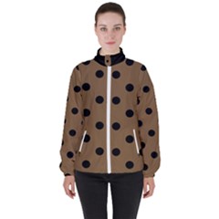 Large Black Polka Dots On Coyote Brown - Women s High Neck Windbreaker by FashionLane