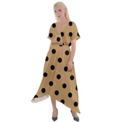 Large Black Polka Dots On Pale Brown - Cross Front Sharkbite Hem Maxi Dress by FashionLane