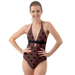 Large Black Polka Dots On Emperador Brown - Halter Cut-out One Piece Swimsuit by FashionLane