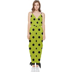 Large Black Polka Dots On Acid Green - Sleeveless Tie Ankle Jumpsuit by FashionLane