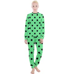 Large Black Polka Dots On Algae Green - Women s Lounge Set by FashionLane