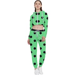 Large Black Polka Dots On Algae Green - Cropped Zip Up Lounge Set by FashionLane