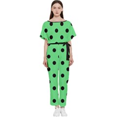 Large Black Polka Dots On Algae Green - Batwing Lightweight Jumpsuit by FashionLane