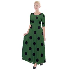 Large Black Polka Dots On Basil Green - Half Sleeves Maxi Dress by FashionLane