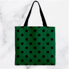 Large Black Polka Dots On Cadmium Green - Zipper Grocery Tote Bag by FashionLane