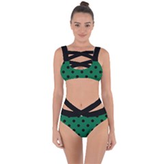 Large Black Polka Dots On Cadmium Green - Bandaged Up Bikini Set  by FashionLane