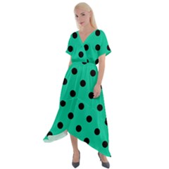 Large Black Polka Dots On Caribbean Green - Cross Front Sharkbite Hem Maxi Dress by FashionLane