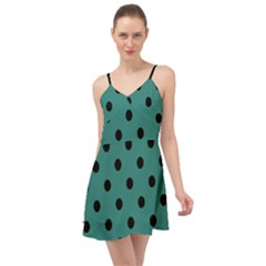 Large Black Polka Dots On Celadon Green - Summer Time Chiffon Dress by FashionLane