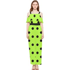 Large Black Polka Dots On Chartreuse Green - Draped Sleeveless Chiffon Jumpsuit by FashionLane