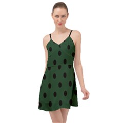 Large Black Polka Dots On Eden Green - Summer Time Chiffon Dress by FashionLane