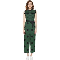 Large Black Polka Dots On Eden Green - Women s Frill Top Jumpsuit by FashionLane