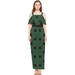 Large Black Polka Dots On Eden Green - Draped Sleeveless Chiffon Jumpsuit by FashionLane