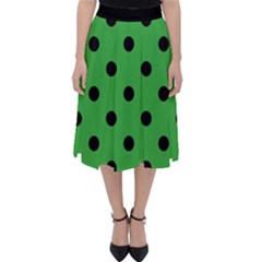 Large Black Polka Dots On Just Green - Classic Midi Skirt by FashionLane