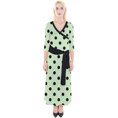 Large Black Polka Dots On Tea Green - Quarter Sleeve Wrap Maxi Dress by FashionLane