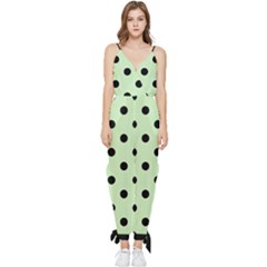 Large Black Polka Dots On Tea Green - Sleeveless Tie Ankle Jumpsuit by FashionLane