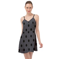 Large Black Polka Dots On Anchor Grey - Summer Time Chiffon Dress by FashionLane