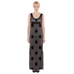 Large Black Polka Dots On Ash Grey - Thigh Split Maxi Dress by FashionLane