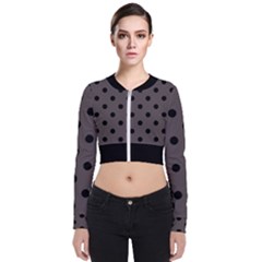 Large Black Polka Dots On Ash Grey - Long Sleeve Zip Up Bomber Jacket by FashionLane