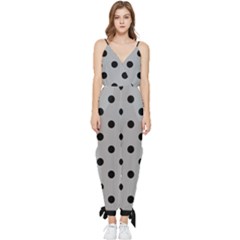 Large Black Polka Dots On Chalice Silver Grey - Sleeveless Tie Ankle Jumpsuit by FashionLane