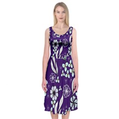 Floral Blue Pattern Midi Sleeveless Dress by MintanArt