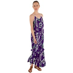 Floral Blue Pattern Cami Maxi Ruffle Chiffon Dress by MintanArt