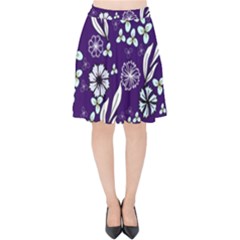 Floral Blue Pattern  Velvet High Waist Skirt by MintanArt