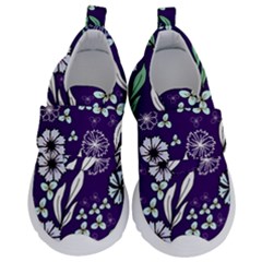 Floral Blue Pattern  Kids  Velcro No Lace Shoes by MintanArt