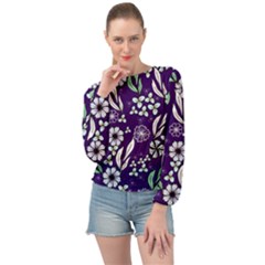 Floral Blue Pattern  Banded Bottom Chiffon Top by MintanArt