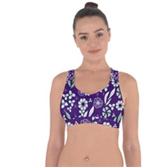 Floral Blue Pattern  Cross String Back Sports Bra by MintanArt