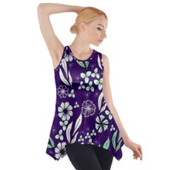 Floral Blue Pattern  Side Drop Tank Tunic by MintanArt