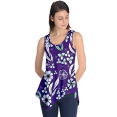 Floral Blue Pattern  Sleeveless Tunic by MintanArt