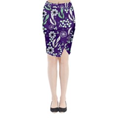 Floral Blue Pattern  Midi Wrap Pencil Skirt by MintanArt