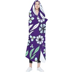 Floral Blue Pattern  Wearable Blanket by MintanArt