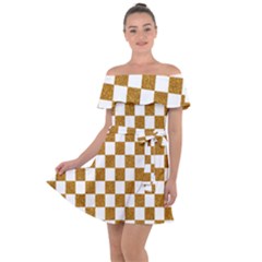 Checkerboard Gold Off Shoulder Velour Dress by impacteesstreetweargold